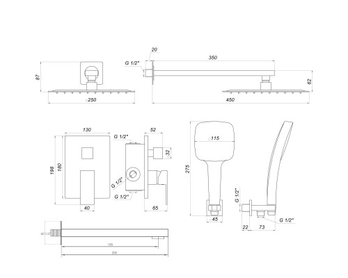 Душова система Globus Lux SMART GLM-305L на три споживача вбудована з виливом, Хром - Globus Lux