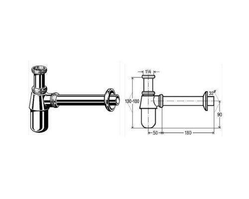 Сифон для раковины VIEGA 1 1/4″ х1 1/4″ метал. хром бутыл. б/г 100674