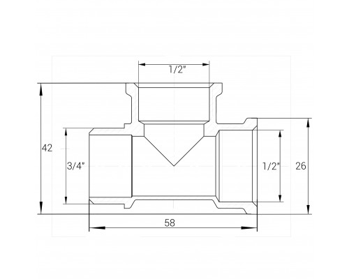 Трійник редукційний латунний 3/4″ЗР х 1/2″ВР х 1/2″ВР ливарний A0225А VA - VA