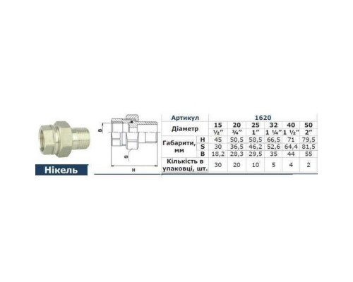 Сгон-американка прямой SOLOMON 1/2″ НИКЕЛЬ 1620