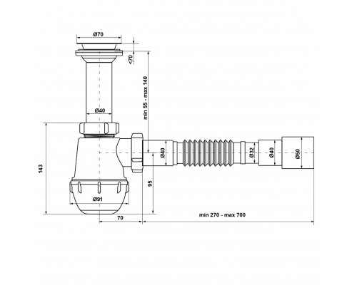 Сифон Waterstal А-40029 для мийки 1 1/2″ з гофрою - Waterstal