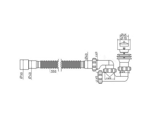 Сифон Waterstal А-82589 для душ. піддону регульов. 1 1/2″ 40/50 з гнучк. трубою - Waterstal