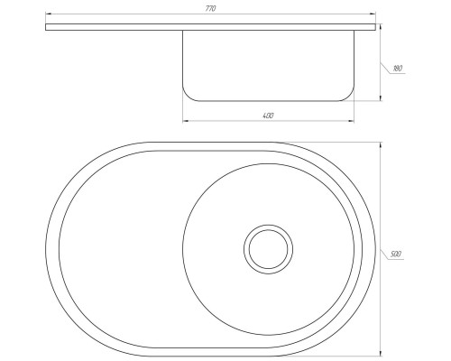 Мийка кухонна врiзна кругла з полицею 770х500х180 Decor MR 7750 D Mira - MIRA