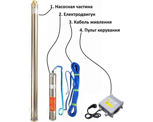 Насос скважинный с пов,уст к песку 2,5″ OPTIMA 2,5SDm1,5/25 0,37 кВт 67м + пульт+кабель 15м