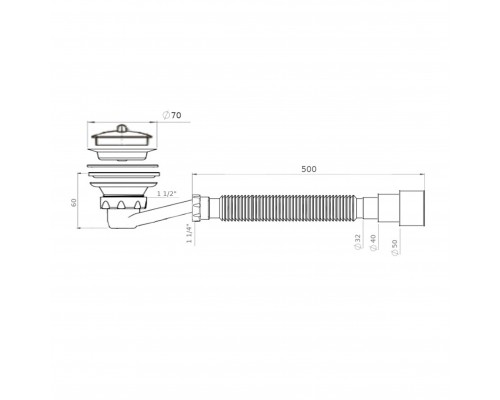 Сифон Waterstal SE 3860 для душ. піддона 1 1/2″ низький з гофрою 32х32/40/50 - Waterstal