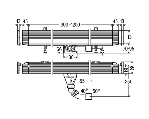 Корпус для душового лотка Advantix Vario (плоский h-70 мм) 30-120 см 736736 - VIEGA