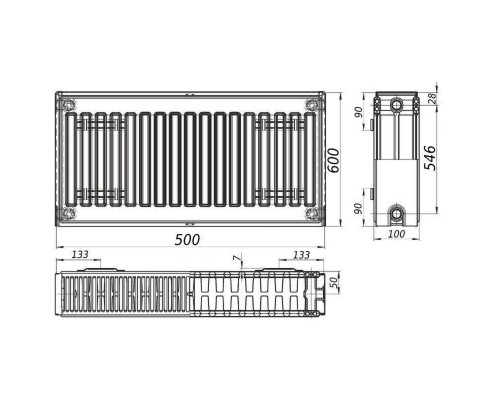 Радіатор сталевий панельний QUEEN THERM 22 бок 600x500 - QUEEN THERM