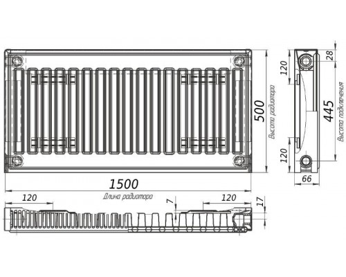 Радіатор сталевий панельний KALITE 11 бок 500х1500 - KALITE