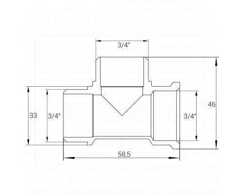 Трійник латунний 3/4″ВР х 3/4″ЗР х 3/4″ЗР штампований А0255А VA - VA