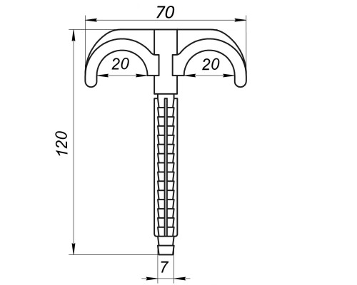 Кріплення-гак забивне подвійне для труби Ø16-20 довжина 120мм чорна CRISTAL (100шт) - CRISTAL