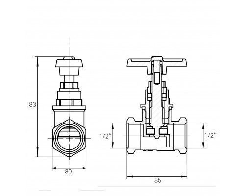 Кран ХВ вентильный прямой латунный 1/2″ВР х 1/2″ВР литейный Б1111А VA