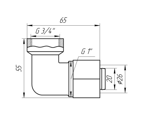 Кутник із внутрішньою різьбою APE ITALY 752 L 3/4″х26 - APE