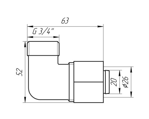 Уголок с наружной резьбой APE ITALY 753 L 3/4″х26