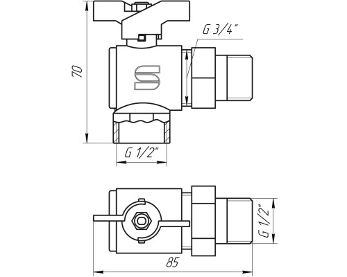 Кран кульовий кутовий з американкою SELBA 1/2″ SL1543 - SELBA