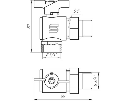 Кран кульовий кутовий з американкою SELBA 3/4″ SL1543 - SELBA