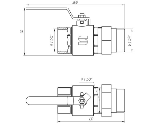 Кран шаровый прямой с американкой SELBA 1 1/4″ КР SL1509