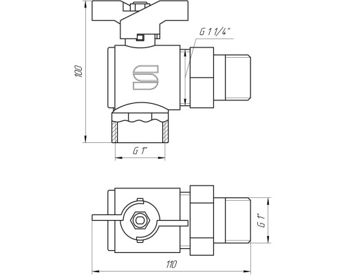 Кран шаровый угловой с американкой SELBA 1″ SL1543