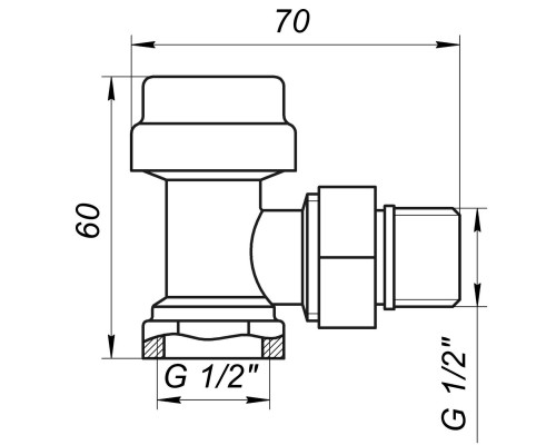 Кран радіаторний кутовий ECO Technology ECO5017 (ECO5027) 1/2″ під термоголовку з ущільнювачем - ECO Technology