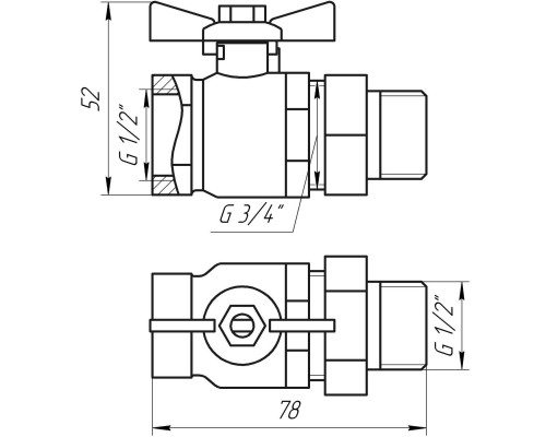 Кран кульовий прямий з американкою ARCO 1/2″ SENA 154103 - ARCO