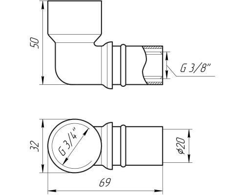 Кутник із внутрішньою різьбою прес APE ITALY AP 152 3/4″х20 - APE