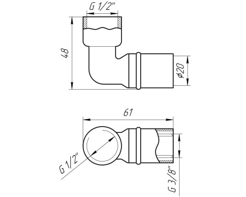 Кутник із внутрішньою різьбою прес APE ITALY AP 152 1/2″х20 - APE