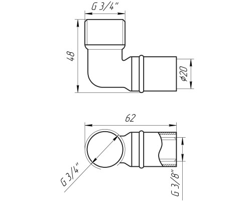 Кутник із зовнішньою різьбою прес APE ITALY AP 153 3/4″х20 - APE