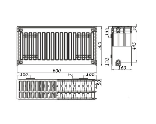 Радіатор сталевий панельний KALITE 33 бок 500x600 - KALITE