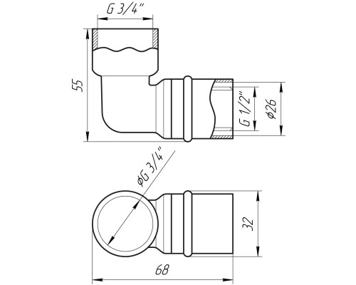 Кутник із внутрішньою різьбою прес APE ITALY AP 152 3/4″х26 - APE