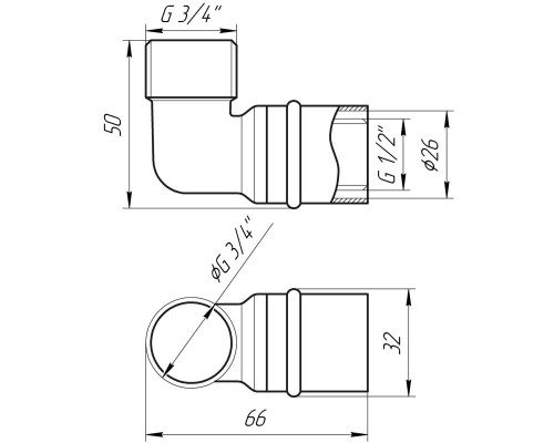 Кутник із зовнішньою різьбою прес APE ITALY AP 153 3/4″х26 - APE