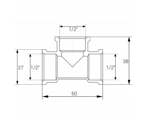 Трійник нікельований 1/2″ВР х 1/2″ВР х 1/2″ВР штампований А0242-1А(нк) VA - VA