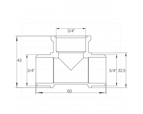 Трійник нікельований 3/4″ЗР х 3/4″ВР х 3/4″ЗР штампований А0253А(нк) VA - VA