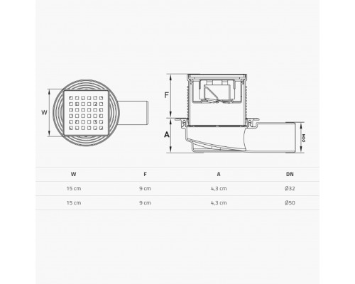 Трап душовий TILLO TM431 15х15см - TILLO