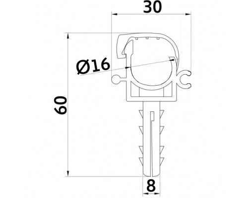 Клипса-дюбель с защелкой для крепления трубы Ø16мм серая/белая (100шт)