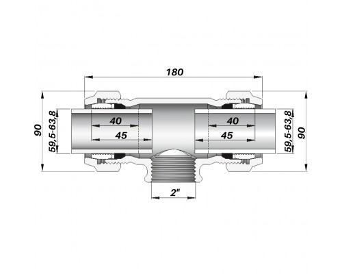 Соединение зажимное тройное с внутренней резьбой DN50(59,5-63,8 мм) х 2″ TK AGAflex