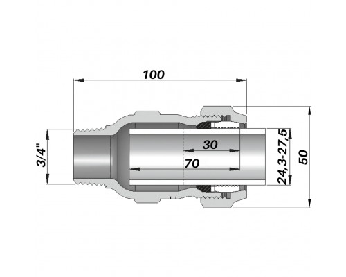 Соединение прямое зажимное с наружной резьбой DN20(24,3-27,5 мм) х 3/4″ AK AGAflex