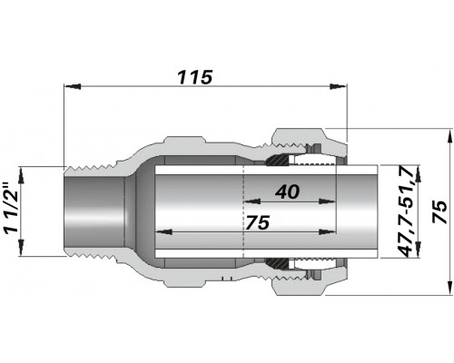 Соединение прямое зажимное с наружной резьбой DN40(47,7-51,7 мм) х 1 1/2″ AK AGAflex