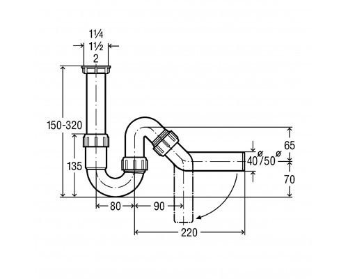 Сифон для раковини VIEGA 1 1/2″х40 без патр. 45° пластик білий трубний б/г 102821 - VIEGA