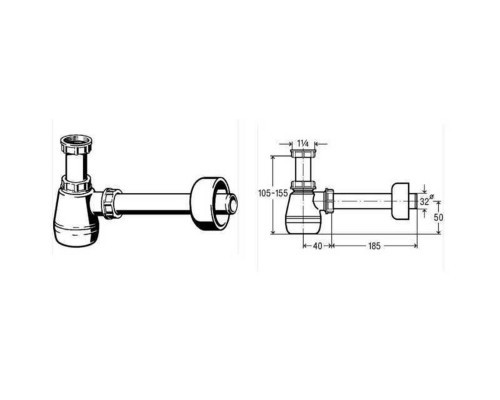 Сифон для біде VIEGA 1 1/4″х1 1/4″ пластик бутил. б/г 120337 - VIEGA