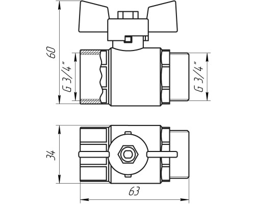 Кран шаровый прямой Q PROFESSIONAL 3/4″ НВ ЖБ PN40 QP152