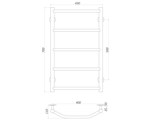 Рушникосушарка UNIO LT W 700-400-5 Драбинка Трапеція вода - UNIO