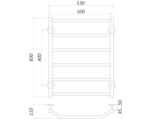 Рушникосушарка UNIO LT W 600-500-6 Драбинка Трапеція вода - UNIO