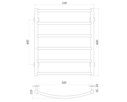 Рушникосушарка UNIO LD W 600-500-6 Драбинка Дуга вода - UNIO