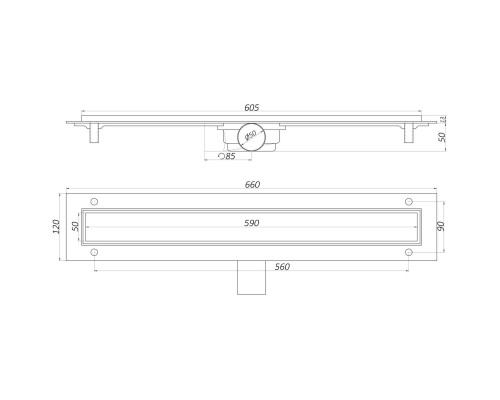 Трап лінійний душовий TILLO TM009-60C 60см - TILLO