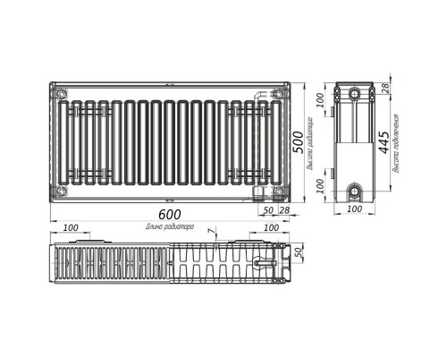 Радіатор сталевий панельний OPTIMUM 22 низ/справа 500x600 (без INNER) - OPTIMUM