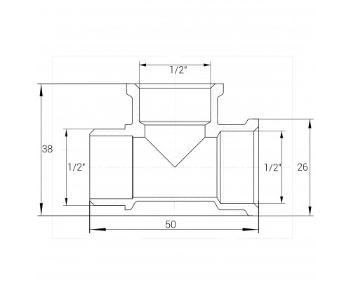 Трійник нікельований 1/2″ВР х 1/2″ВР х 1/2″ЗР штампований А0213А(нк) VA - VA