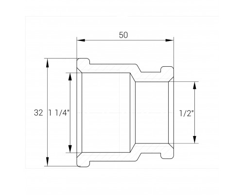 Муфта редукционная латунная 1 1/4″ВР х 1/2″ВР штампованная восьмигранная А0333А VA