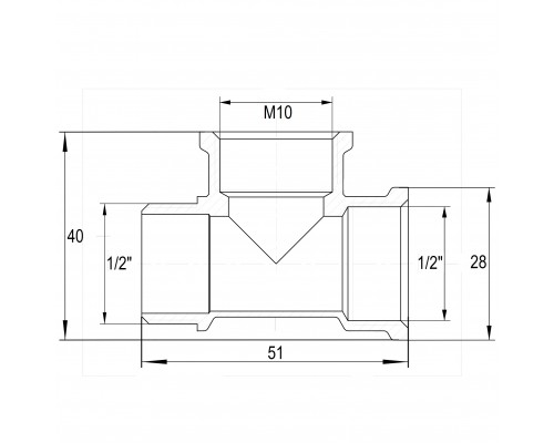 Трійник для датчика температури латунний 1/2″ВР х М10 х 1/2″ЗР штампований посилений А0202А VA - VA