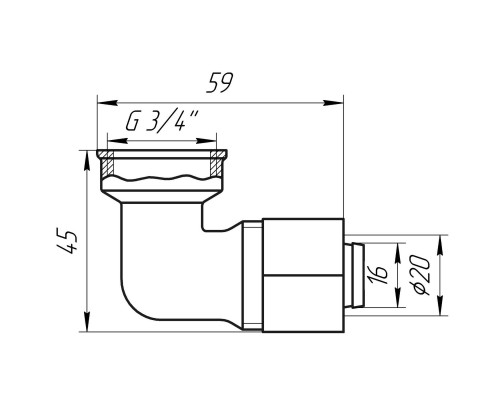 Кутник із внутрішньою різьбою APE ITALY 752 L 3/4″х20 - APE