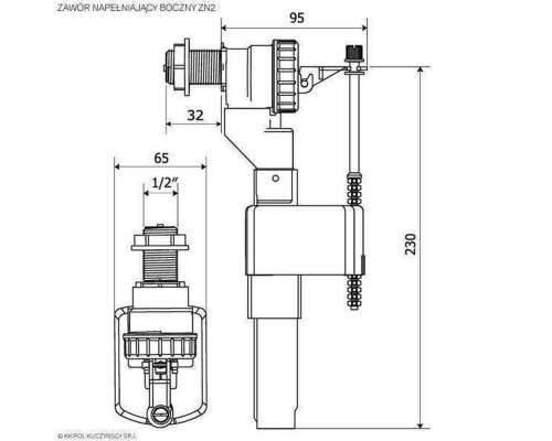 Клапан заповнення K.K.POL ZN2/110- 3/8″ ABS, бок. пластик - K. K. Pol