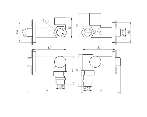 Набір Кран вентильний кутовий з американкою SOLOMON LUX 1/2″ WHITE 7777 TEN (2шт.) - Solomon